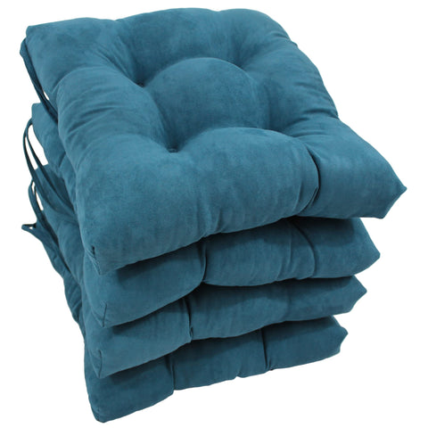 Blazing Needles 16-inch Microsuede Square Chair Cushion, 16" x 16", Teal 4 Count