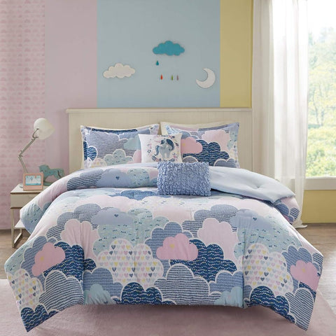 Oakestry Unicorn Printed Comforter All Season Children Bedding-Set Girls Bedroom Décor Breathable & Silky Soft with 2 Pillows, Twin/Twin XL, Cloud Blue