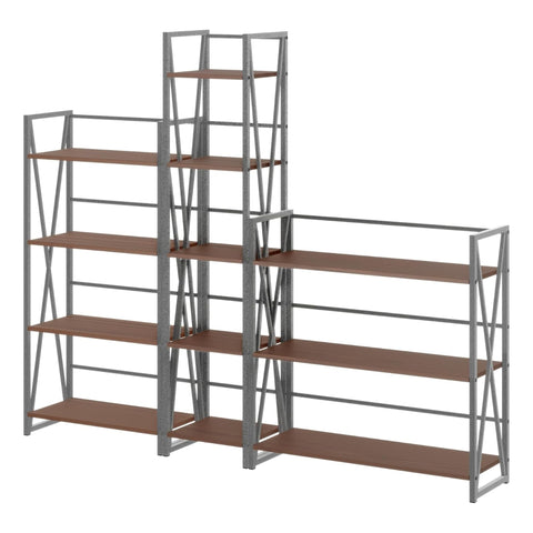 Oakestry Isa 3-Piece Engineered Wood Shelving Set, Walnut & Graphite Modern Wall Storage Shelves for Living Room, Office, Bedroom & Décor Display, Space-Saving Floating Shelf Set