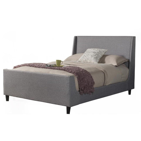 Oakestry Amber King Size Upholstered Platform Bed Gray Fabric Padded Headboard Sturdy Wood Slats No Box Spring Modern Bedroom Furniture Low Profile Frame Durable Sleek Design Easy Assembly Support