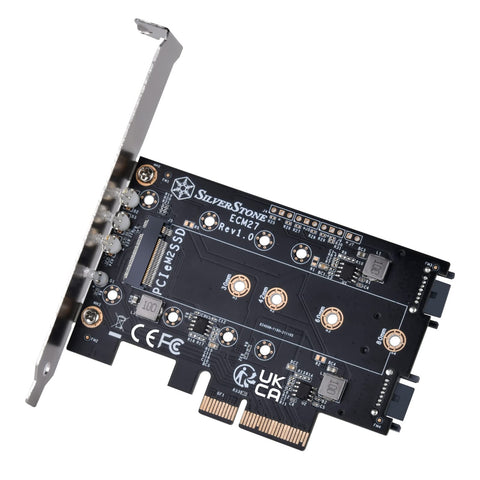 SilverStone Technology ECM27 Triple Slot (1 x NVMe & 2 x SATA) M.2 SSD to PCIe x4 Adapter Card, SST-ECM27, TAA Compliant
