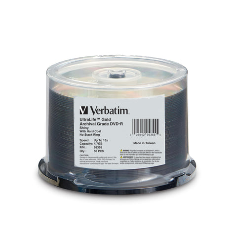 Verbatim DVD-R 4.7GB 16X UltraLife Gold Archival Grade - Branded Surface and Hard Coat - 50pk Spindle