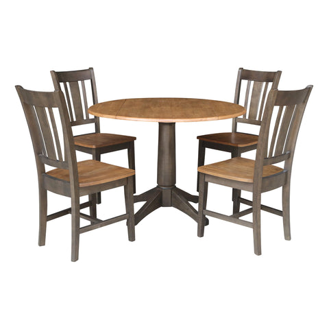 IC INTERNATIONAL CONCEPTS Wood 42 in. Round Drop Leaf Dining Table with 4 Chairs in Hickory/Washed Coal