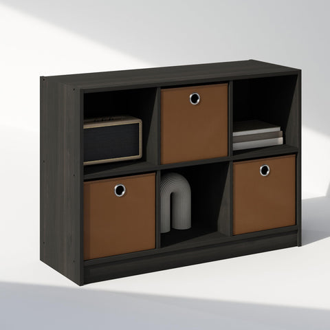 Furinno Cubic Multipurpose Clothing  and Closet Storage Organizer Shelf with Bin Drawers 6-Cube Espresso/Brown