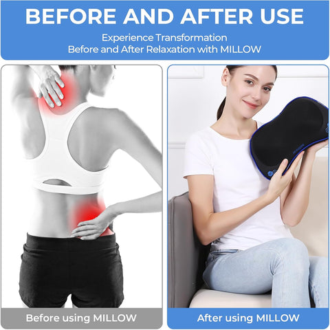 REATHLETE Millow Cordless Massage Pillow with Adjustable Heat – Shiatsu Back and Neck Support Pillow Deep Tissue Electric Massage– Ideal for Home, Car, Chair Office, and Travel Relaxation