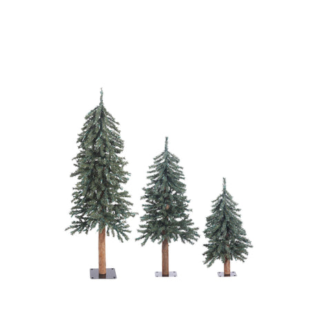 Vickerman 2' 3' 4' Natural Bark Alpine Artificial Christmas Tree Set with 633 PVC Tips - Incorporate into Rustic Décor - Unlit, Real Wood Trunks, Flat Metal Stands Included