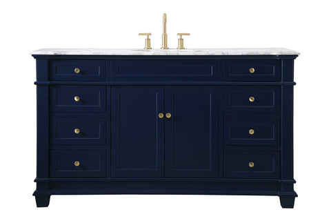 Elegant Decor Wesley 60" Solid Wood MDF Steel Single Bathroom Vanity Set in Blue