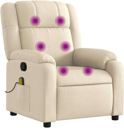 vidaXL Massage Recliner Chair for Living Room, Adjustable Recliner with 6-Point Vibration Massage, Home Theater Seating with Padded Seat Backrest & Side Pocket, Cream Fabric