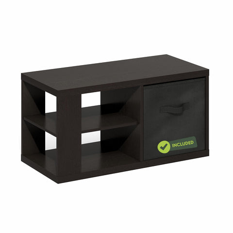 Furinno Viola Coffee Table, 3-Tier Modern Coffee Table with 1.2 Thick Tabletop, Side Table with Open Shelf and Storage Bin, for Living Room, Bedroom, Home Office, Dark Oak