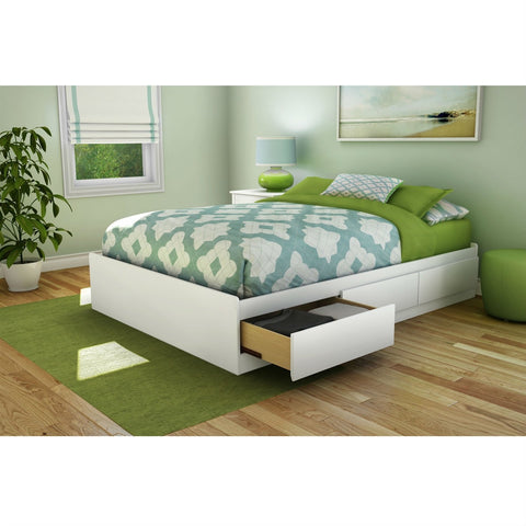 Fast Furnishings Full Size Contemporary Platform Bed with 3 Storage Drawers in White