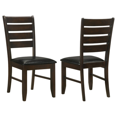 Coaster Home Furnishings Dalila Set of 2 Wood Ladder Back Dining Side Chairs Black Faux Leather Upholstered Padded Seat Cushion Cappuccino Brown 102722