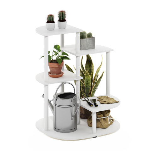 Furinno Celuka 4-Tier Indoor Outdoor Plant Stand Plant Shelf Corner Display Rack for Multiple Plants, White/Virgin White