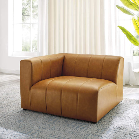 Modway Bartlett Channel Tufted Vegan Leather, Left-Arm Chair, Tan