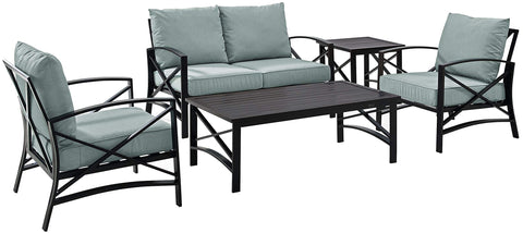 Kaplan 5Pc Outdoor Loveseat Patio Furniture Set Mist/Oil Rubbed Bronze - Loveseat, Coffee Table, Side Table, & 2 Armchairs