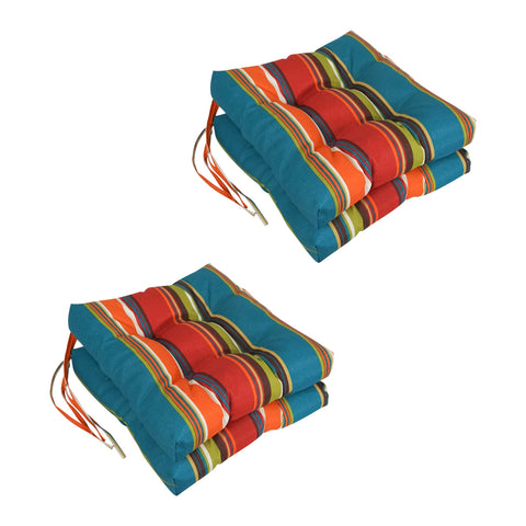 Blazing Needles Spun Polyester Patterned Outdoor Square Tufted Chair Cushions Set, Set of 4, 16", Westport Teal