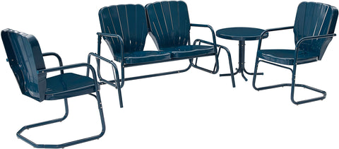 Ridgeland 4Pc Retro Outdoor Loveseat Glider Patio Set Navy Gloss - Loveseat Glider, Side Table, & 2 Armchairs