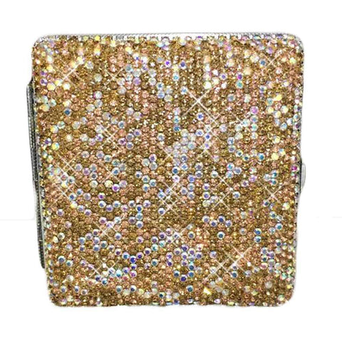 Metal Cigarette Case/Box/Holder Portable Carrying Cigarette Holder Case for Regular Size, Champagne Rhinestones