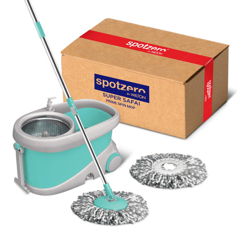 Spotzero by Milton Mop and Bucket with Wringer Set for Home, 360º Spin Mop and Bucket System with Microfiber Technology, Height Adjustable Handle, Kitchen Mop Floor Cleaning Prime Spin Mop