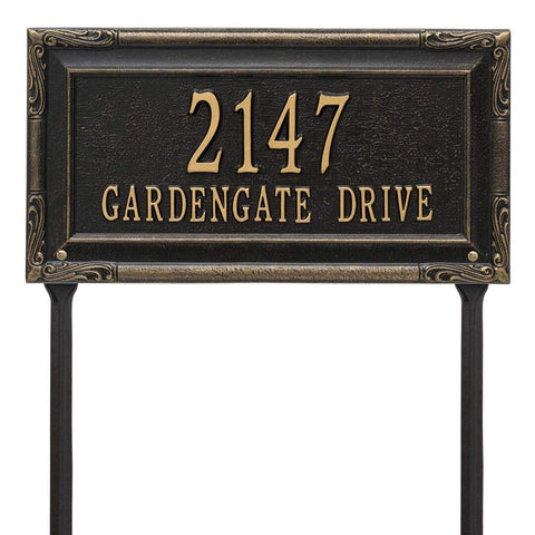 Whitehall 3289BG Personalized Gardengate Plaque - Grande - Lawn - 2 line in Black/Gold 18X9.5X.375