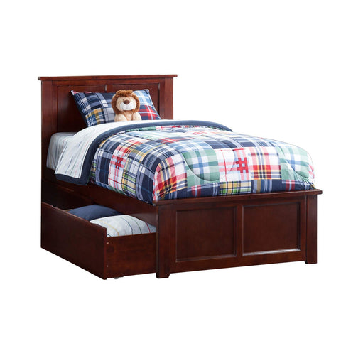 Madison Twin Platform Bed with Matching Foot Board with 2 Urban Bed Drawers in Walnut