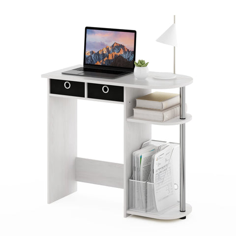 Furinno GO GREEN Desk, 31.5" Wide Gaming Desk with 2 Side Shelves and Storage Bins, Computer Desk, Office Desk for Home Office, Study Room, Dorm, Bedroom, White Oak