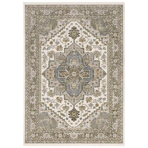 Oriental Weavers Maharaja Area Rug - 1144Y - 7'10" x 10'10" - in Ivory/Gold - Vintage Inspired, Stain Resistant, Family and Pet Friendly, Dining, Living Room Rug
