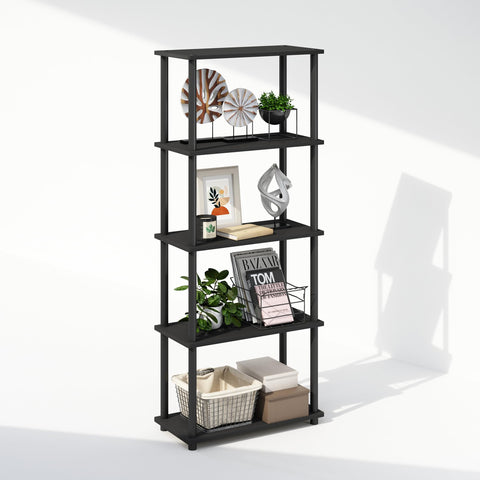 Furinno Turn-N-Tube Book Shelf, 5-Tier Bookshelf, Bookcase with Multipurpose Compact Display Rack, 11.6 x 23.6 x 57.4, for Living Room, Bedroom, Home Office, Americano/Black