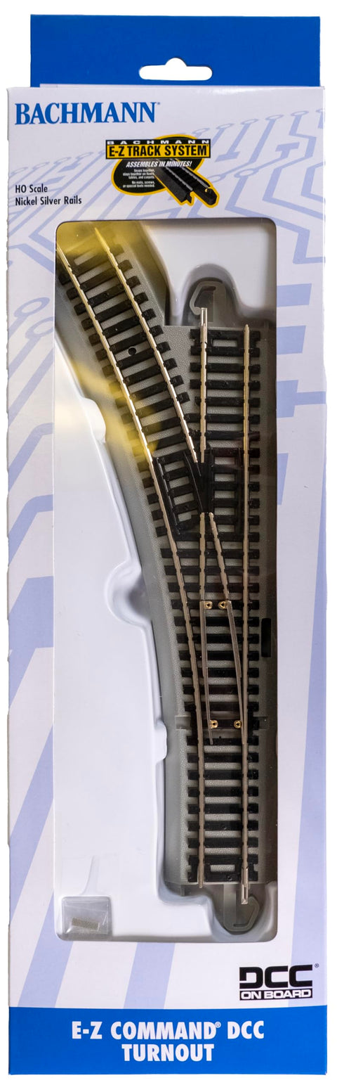 Bachmann Trains - E-Z COMMAND DCC EQUIPPED TURNOUT – LEFT - NICKEL SILVER E-Z TRACK With Grey Roadbed - HO Scale, Medium