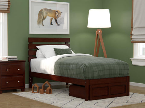 Oxford Twin Bed with Foot Drawer and USB Turbo Charger in Walnut
