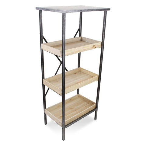 Cheung's Storage Rack Metal 4 Tier Shelf with 3 Wooden Shelves, Black, Gray