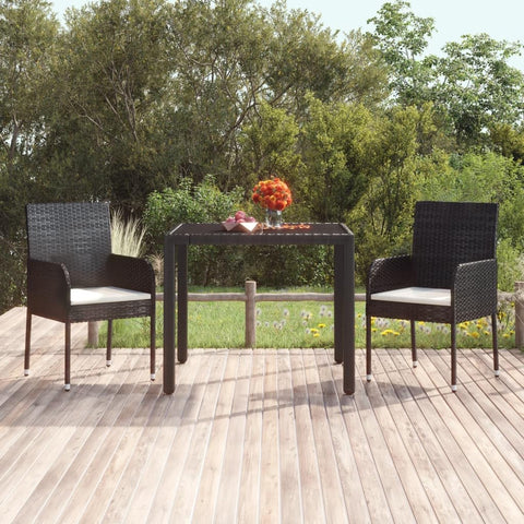 vidaXL Black Poly Rattan Garden Chairs with Cream White Cushions, Weather-Resistant Outdoor Terrace Furniture, Modern Design, Sturdy Steel Frame, Easy Assembly