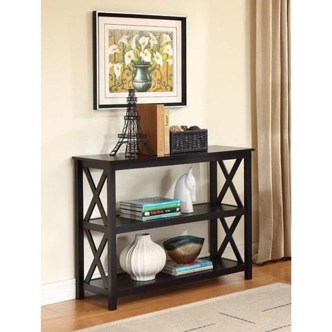 FastFurnishings 3-Tier Black Sofa Table Bookcase Living Room Shelves