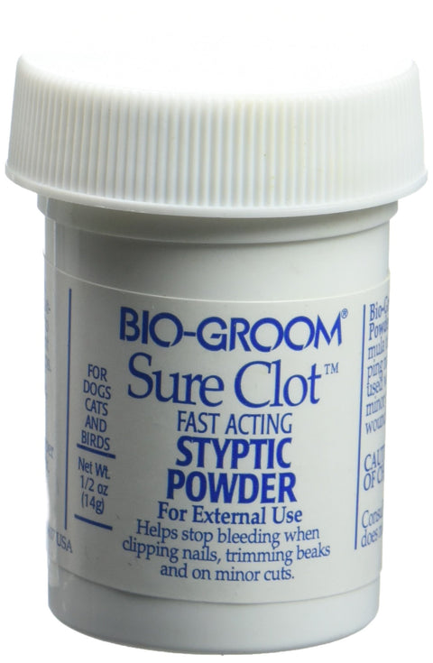 Bio-Groom Sure Clot Styptic Powder for Dogs - Stops Bleeding Nails, Fast Acting, Dog Grooming Supplies, Cruelty-Free, Made in USA, First Aid for Dogs - 0.5 oz 1-Pack