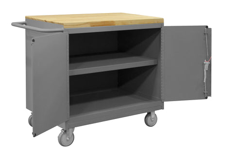 Durham 3113-MT-95 Mobile Bench Cabinet, 2 Doors, Maple top
