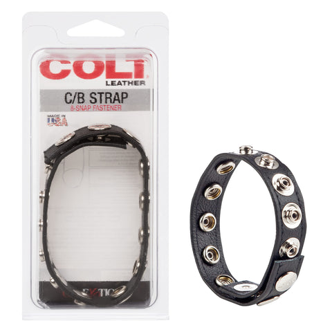 CalExotics COLT 8-Snap Fastener Leather Strap, Penis Ring with Adjustable Secure Snaps and Superior Support - Black
