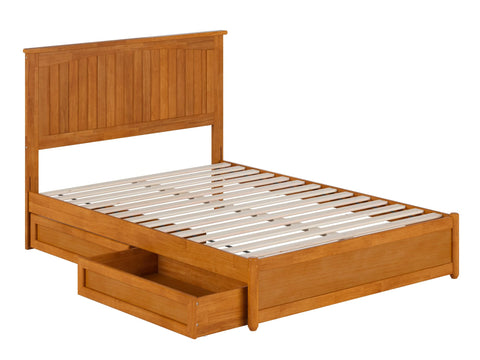 Malta King Platform Bed with Panel Footboard and Storage Drawers in Light Toffee