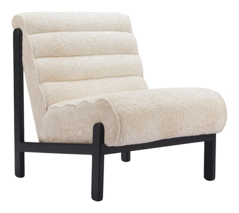 Zuo Maki Accent Chair Beige, Beige Accent Chair, Modern Style, Shearling Style Fabric, Shearling Style Fabric, Plywood, Indoor Living, 25.2" W x 30.7" D x 29.9" H, Non-Stackable