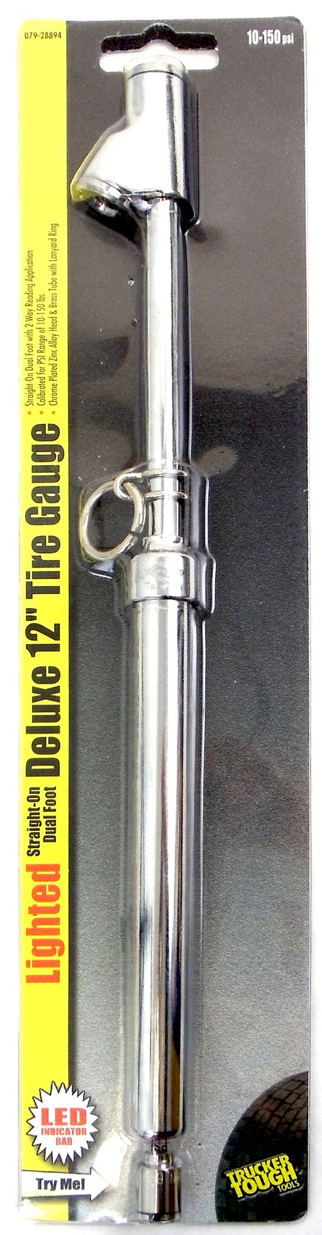 BARJAN LED LIGHTED STRAIGHT-ON DUAL FOOT WITH 2-WAY READING 10-150 PSI 12" TIRE AIR PRESSURE GAUGE