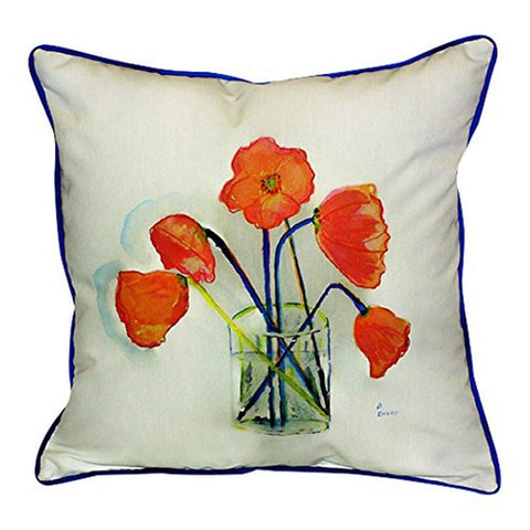 Betsy Drake Poppies in Vase Pillow, 18" x 18"