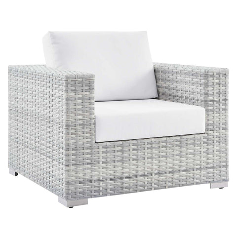 Modway Convene Wicker Rattan Outdoor Patio Armchair in Light Gray White