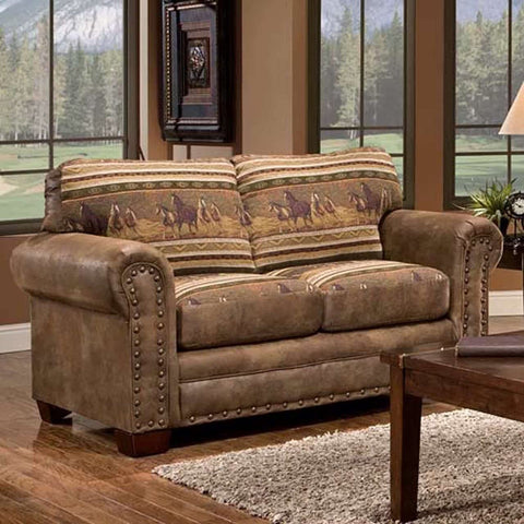 American Furniture Classics Microfiber Wild Horses Loveseat in Brown