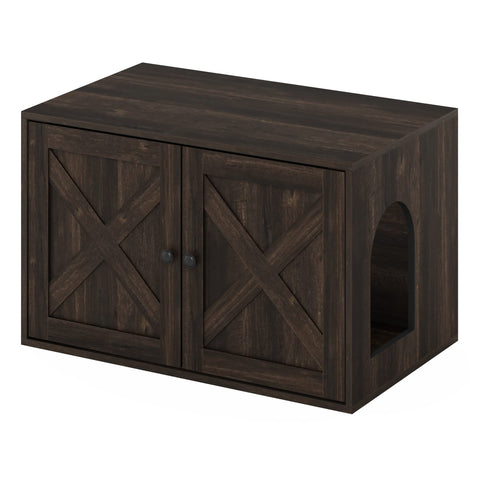 Furinno Peli Farmhouse Cat Litter Box Enclosure Ebony