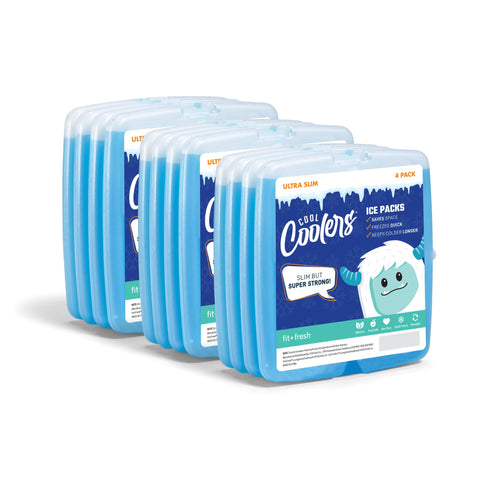 Cool Coolers By Fit & Fresh 12 Pack Slim Ice Packs, Quick Freeze Space Saving Reusable Ice Packs for Lunch Boxes or Coolers, Clear Blue Kids Ice,12 Pack
