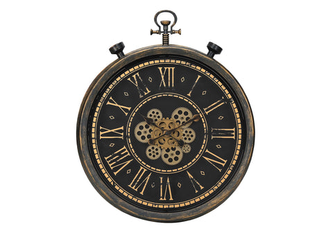 Monarch Specialties I 9073 Clocks, 24" Round, Gear Mechanism, Wall Clock, Brown, Transitional