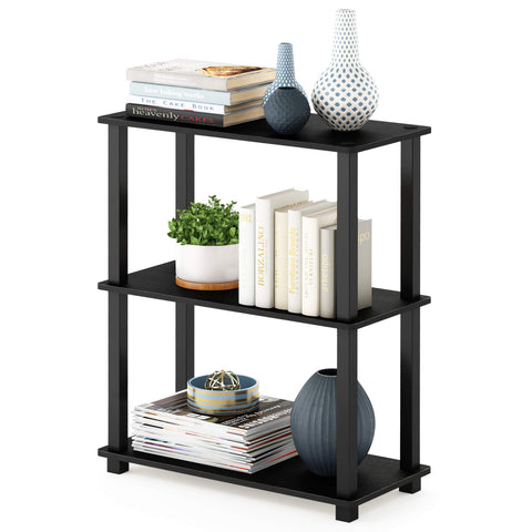 Furinno TURN-S-TUBE Storage Shelves, 3-Tier Book Shelf, Corner Shelf, Toolless Open Shelves, for Organization and Storage, Living Room, Garage, Home Office, Americano