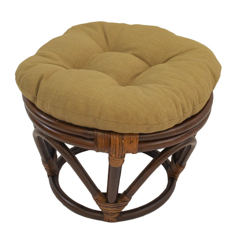 International Caravan Furniture Piece Rattan Ottoman with Outdoor Fabric Cushion