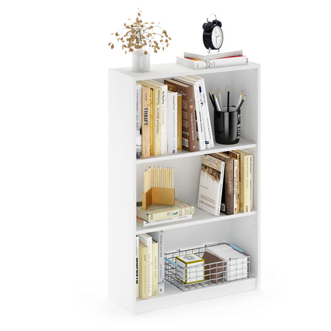 Furinno Jaya Book Shelf, 3-Tier Bookshelf, Bookcase with Adjustable Shelves, 9.5 x 24.5 x 40.3, for Organization and Storage, for Living Room, Bedroom, Home Office, White