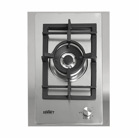 Summit 15" Single Burner Gas Cooktop, Cast Iron Grate, Stainless Steel with Trim Kit- GCJ1SSTK15