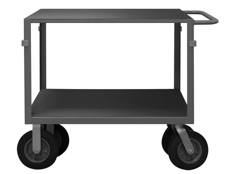Instrument Cart 14 Gauge Steel 2 Shelves 24 x 36 1200 lbs. Capacity Wood Top w/ Vinyl Matting Cover Corner Bumpers (2) Rigid (2) Swivel - 8 x 2-1/4 Semi-Pneumatic Casters Gray