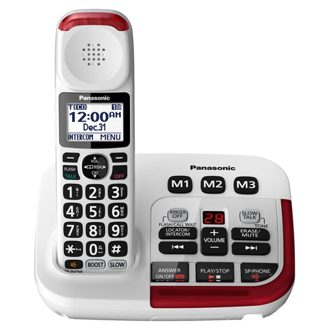 Panasonic Cordless Phone, 1 Handset Amplified Wireless Phone with Slow Talk, 40dB Volume Boost, 100dB Loud Visual Ringer, Hearing Aid Compatibility, Large Screen & Backlit Keypad - KX-TGM420W (White)